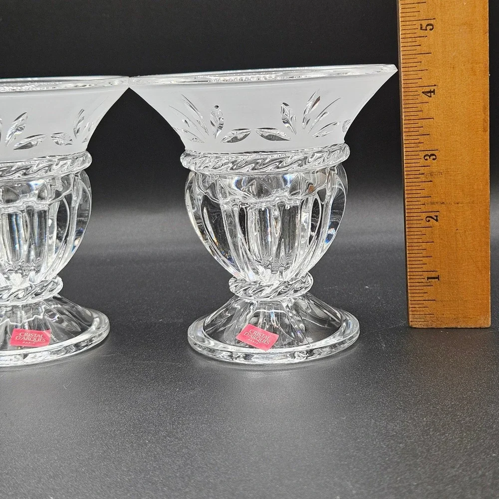 Cristal d'Arques Paris 24% Lead Crystal Frosted Leaf Votive Holders Set of 2